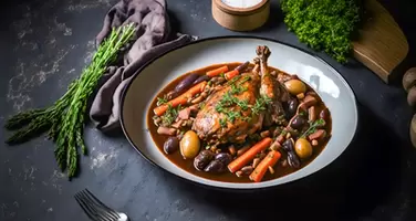 Authentic French Coq au Vin Featuring Tender Chicken and Hearty Vegetables